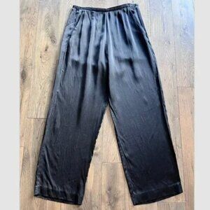 Merona 100% Silk Wide Leg Pants Size 10 Black Luxe Lounge Trousers Side Zip